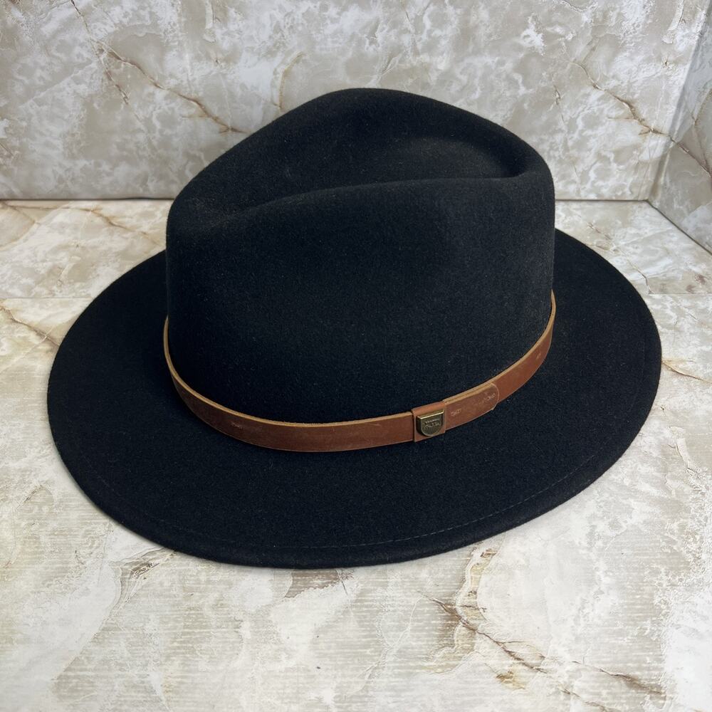 Brixton x Fender Black Fedora Hat Flat Brim Size Medium 7 1/4 Guitar Picks
